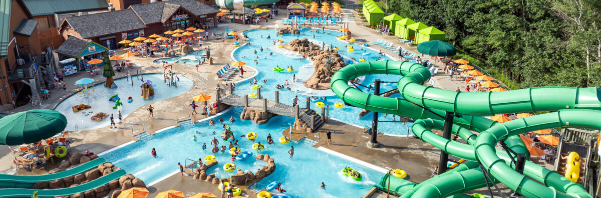 Lake Wilderness Outdoor Waterpark drone shot of waterpark for banner.