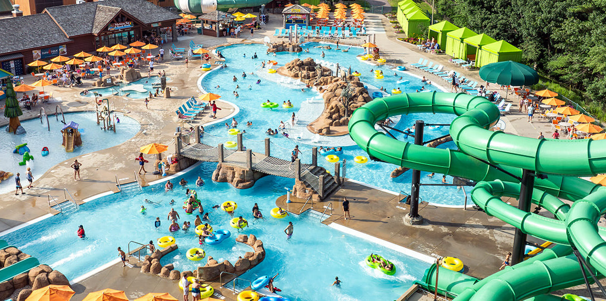 Lake Wilderness Outdoor Waterpark drone shot of waterpark for banner.