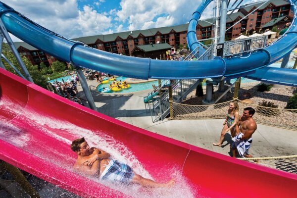 Cosmic Drop thrill body slide at Lost World Outdoor Waterpark at Glacier Canyon Lodge