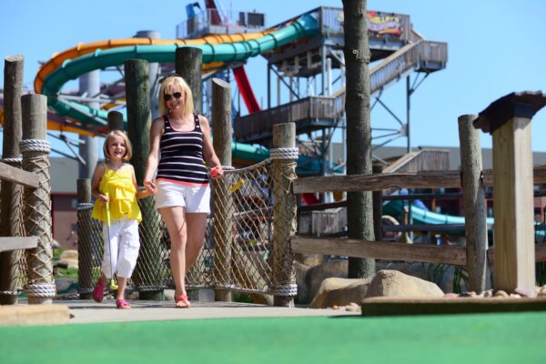 Lost World Jurassic Outdoor Mini Golf located just off the Lost World Outdoor Waterpark at Glacier Canyon Lodge
