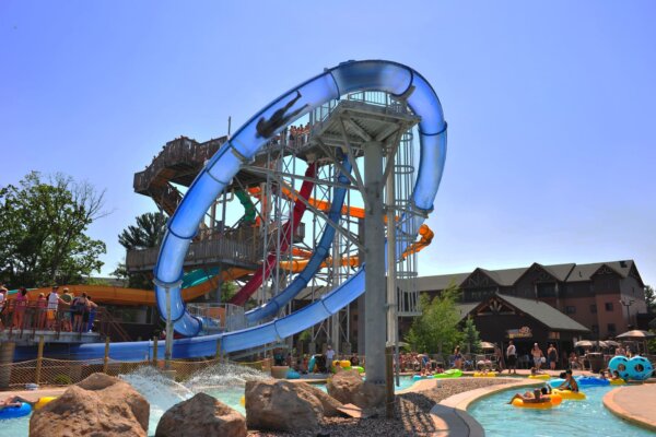 Lunar Loop thrill body slide at Lost World Outdoor Waterpark at Glacier Canyon Lodge