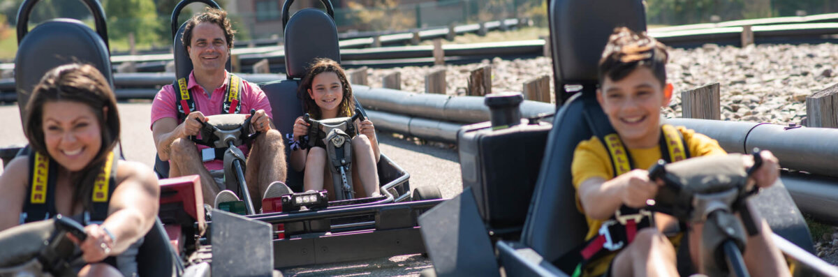 Lost World Jurassic Outdoor Go-Karts & Kiddy Karts located just off the Lost World Outdoor Waterpark at Glacier Canyon Lodge