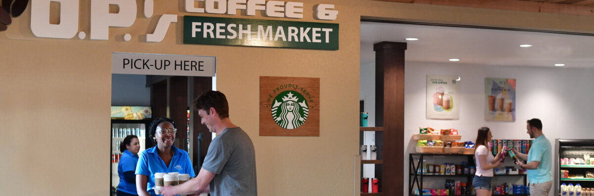 Get Fresh Starbucks Coffee & Hot Breakfast Sandwiches and Pastries at Op's Market