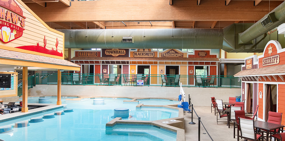 Yeehaw's Watering Hole and Cabanas at Wild West Indoor Waterpark Wilderness Resort.