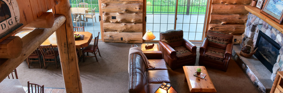 cabin fireplace and sitting area