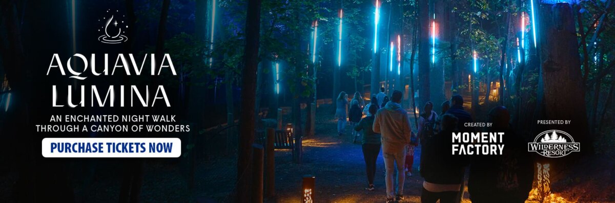 Aquavia Lumina an enchanted night walk through a canyon of wonders Purchase Tickets Now Banner for Website.