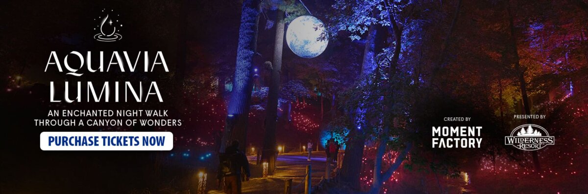 Aquavia Lumina an enchanted night walk through a canyon of wonders Purchase Tickets Now Banner for Website.