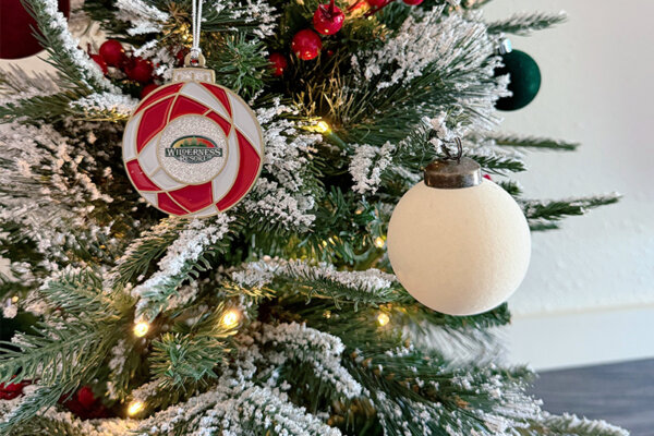 Rent your 3' tree for just $30 promo image showing free ornament. For promotion package 6x4 reference image on Wilderness Resort website.